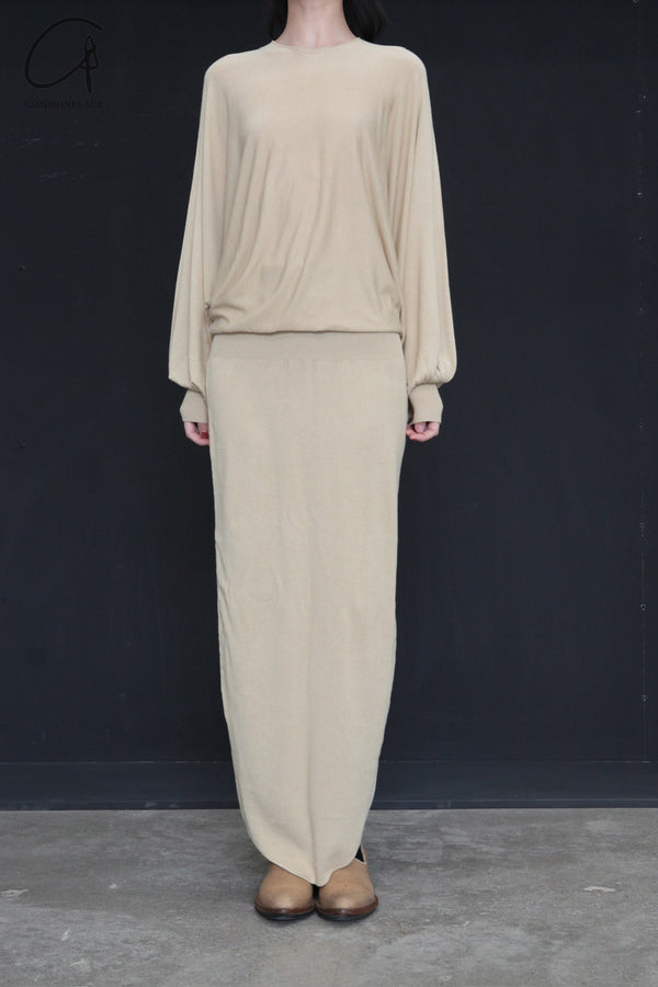 SWAYING/KNIT bat sleeves back slit dress SW24SS2L22 Turmeric PS70